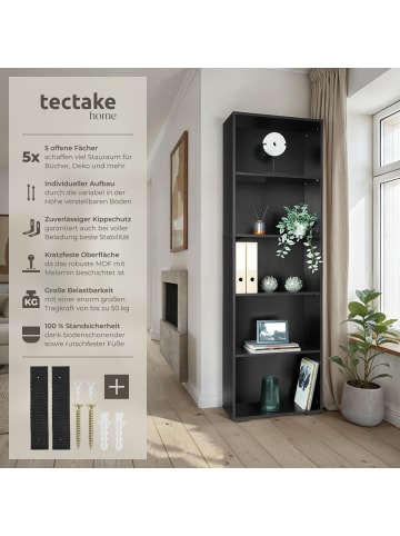 tectake Bücherregal mit 5 Fächern und Kippschutz, 60 x 30 x 190 cm