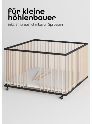 Sämann Sämann Laufgitter mit Matratze Cloud Air & Schlupfsprossen schwarz/natur Premium