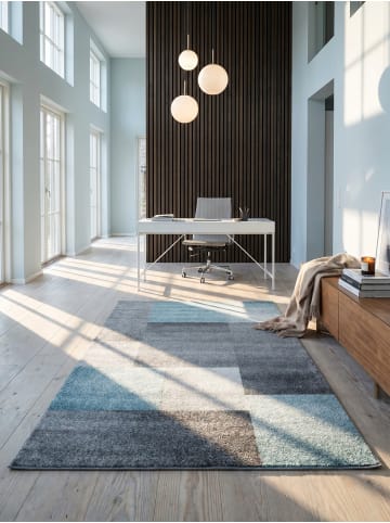 KADIMA DESIGN Teppich Kurzflor Waschbar Karo SOLDA Strapazierfähig OEKO-TEX in Blau