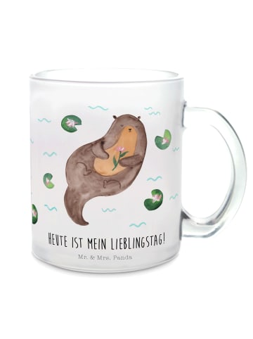 Mr. & Mrs. Panda Trinkglas Otter Seerose mit Spruch in Transparent