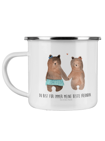 Mr. & Mrs. Panda Camping Emaille Tasse Bär Freundin mit Spruch in Weiß