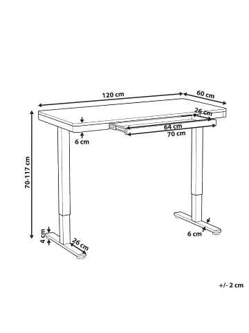 Beliani Höhenverstellbarer Schreibtisch PENLY in Weiß - (W) 120 x (H) 70 x (L) 60 cm