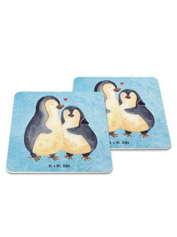 Mr. & Mrs. Panda Bierdeckel Pinguin umarmen ohne Spruch in Eisblau