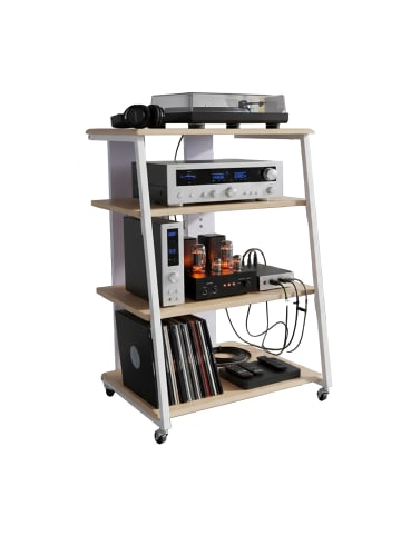 relaxdays Hifi Rack in Natur/ Weiß - (B)61 x (H)78 x (T)52 cm
