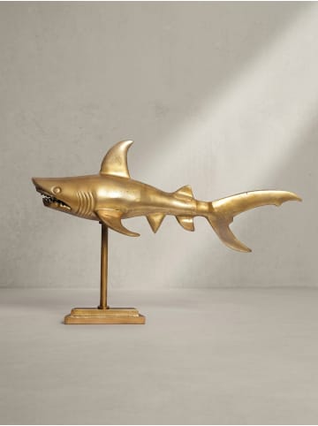 KADIMA DESIGN Dekofigur Hai Aluminium Maritim 70 cm mit Sockel, Design Metall in Gold