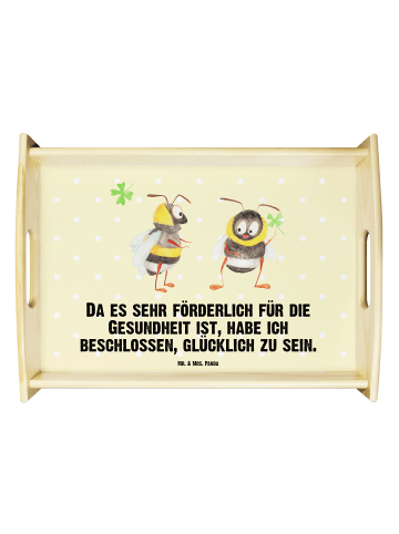 Mr. & Mrs. Panda Holz Tablett Hummeln Kleeblatt mit Spruch in Gelb Pastell