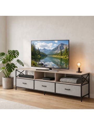 relaxdays TV Lowboard in Greige/ Schwarz - (B)170 x (H)50 x (T)40 cm
