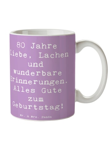 Mr. & Mrs. Panda Kaffeebecher Spruch 80. Geburtstag mit Spruch in Lavendeltraum