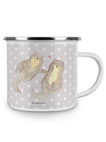 Mr. & Mrs. Panda Emaille Becher Otter Hände halten ohne Spruch in Grau Pastell