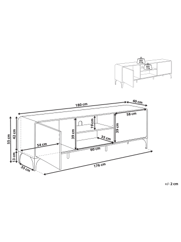 Beliani TV-Schrank COWELL in Braun/Schwarz - (W) 180 x (H) 55 x (L) 40 cm