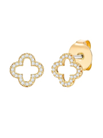Lulu & Jane Ohrstecker Kleeblatt aus Messing mit Zirkonia in gelbgold