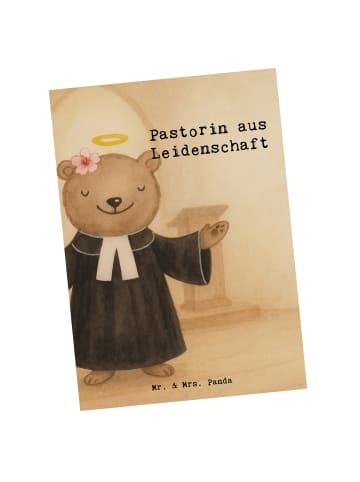 Mr. & Mrs. Panda Postkarte Pastorin Leidenschaft Design mit Spruch in Weiß