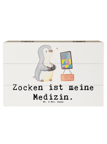 Mr. & Mrs. Panda Aufbewahrungsbox Pinguin Zocken mit Spruch in Weiß