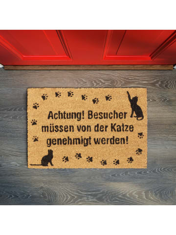 relaxdays Fußmatte Achtung Katze! in Braun - (B)60 x (T)40 cm