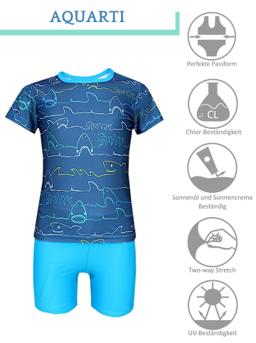 Aquarti Baby Jungen Bade-Set Zweiteiliger Badeanzug T-Shirt Hose in blau Modell 1