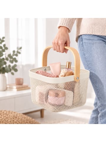 relaxdays Aufbewahrungskorb in Creme - (B)26x (H)17,5 x (T)24,5 cm