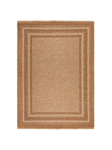 KADIMA DESIGN Outdoor Teppich Boho Streifen Bordüre, Balkon schmutzabweisend in Ocker