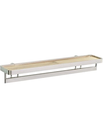 Wenko Küchenregal für Gewürze mit Bamboo Premium Geländer in Silbern, 40 x 5,5 x 8 cm