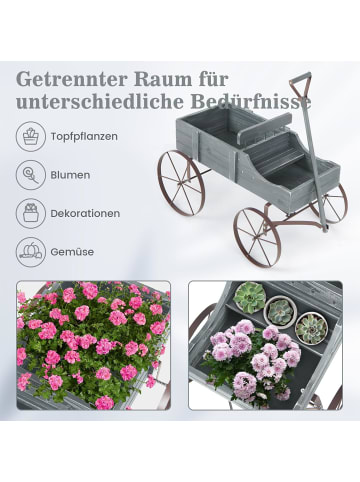 COSTWAY Blumenständer Holzwagen in Grau