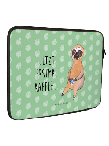 Mr. & Mrs. Panda Laptop Tasche Faultier Kaffee mit Spruch in Tropengrün