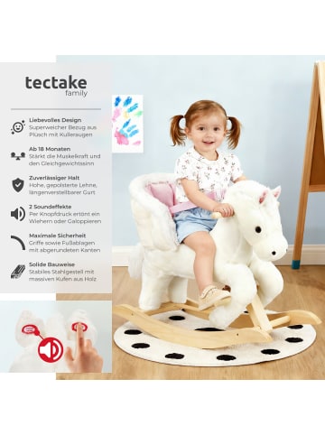 tectake Schaukeltier, weicher Plüschbezug, mit Sicherheitsgurt, rosa/weiß