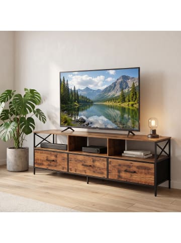 relaxdays TV Lowboard in Braun/ Schwarz - (B)147 x (H)50 x (T)40 cm