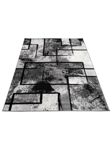 KADIMA DESIGN Teppich Kurzflor Rechteckmuster Wohnzimmer schmutzabweisend in Grau