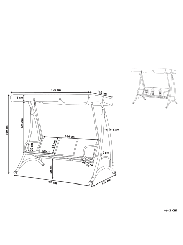 Beliani Gartenschaukel BOGART in Schwarz - (W) 190 x (H) 169 x (L) 120 cm