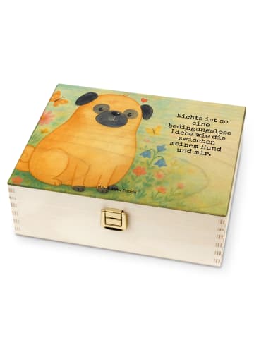 Mr. & Mrs. Panda Holz Teebox Mops Design mit Spruch in Weiß
