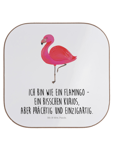 Mr. & Mrs. Panda Holz Untersetzer Flamingo Classic mit Spruch in Weiß