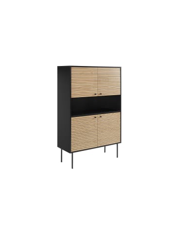 SalesFever Highboard aus Eiche Echtholzfurnier mit Stauraum und Metallgestell in Schwarz