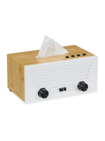 relaxdays Kosmetiktücherbox "Radio" in Weiß/ Natur - (B)24,5 x (H)12 x (T)16 cm