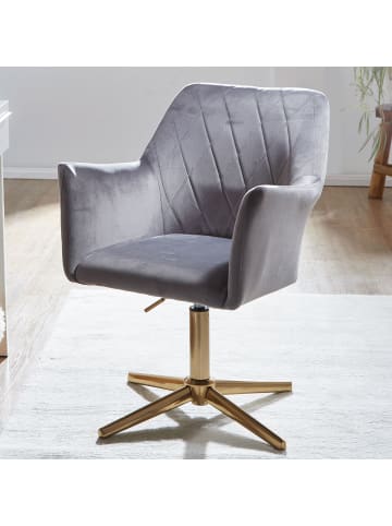 KADIMA DESIGN Sessel-Drehstuhl: Samtbezug, Eisenuntergestell, Armlehnen, 360° drehbar in Grau