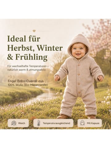 Kinderhaus Blaubär Baby-Overall mit Kapuze, Holzknöpfen & Mulltuch Blaubaer in Sand Melange
