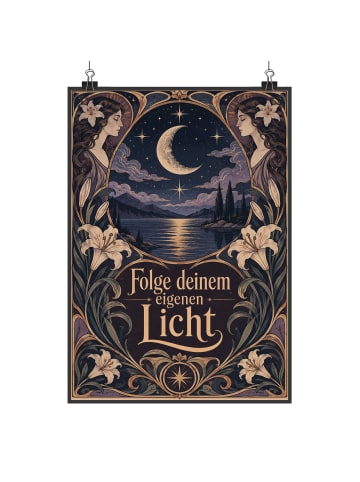 Wandbild Mond mystisch Design mit Spruch in Weiß