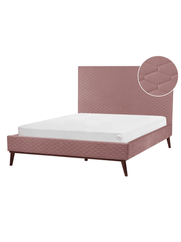 Beliani Doppelbett BAYONNE in Rosa/Braun - (W) 151 x (H) 121 x (L) 212 cm