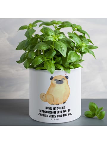 Mr. & Mrs. Panda Großer Blumenkübel Mops mit Spruch in Weiß