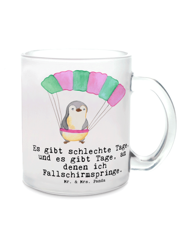 Mr. & Mrs. Panda Teetasse Pinguin Fallschirm springen mit Spruch in Transparent