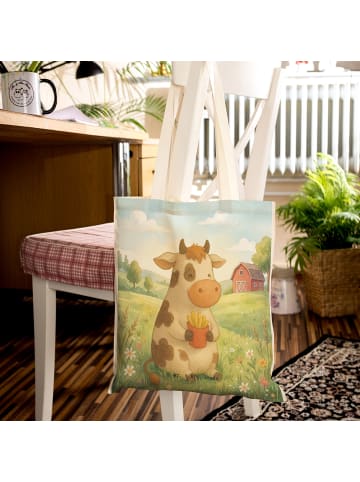 Mr. & Mrs. Panda Schultertasche Kuh Pommes Design ohne Spruch in Weiß
