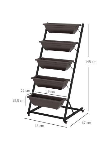 Outsunny Blumenständer in Kaffee-Braun 65L x 67B x 145H cm