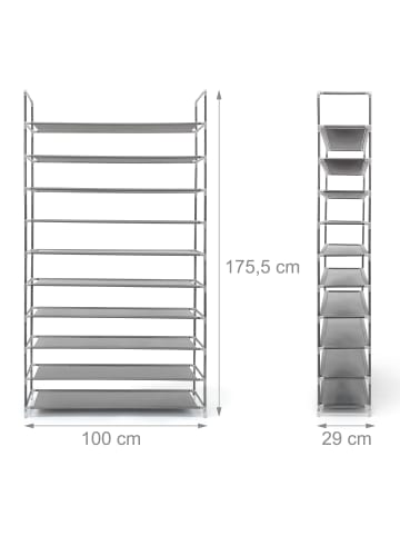 relaxdays 2x Schuhregal in Grau - (B)100 x (H)175,5 x (T)29 cm