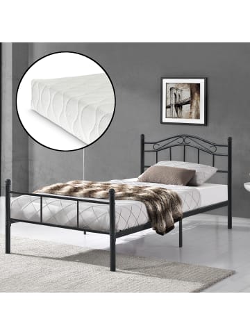 en.casa Metallbett Florenz mit Matratze in Schwarz (H)84cm (L)200cm (B)120cm