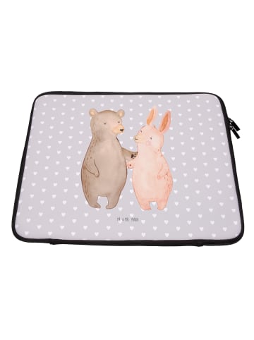 Mr. & Mrs. Panda Laptop Hülle Bär und Hase Umarmen ohne Spruch in Grau Pastell