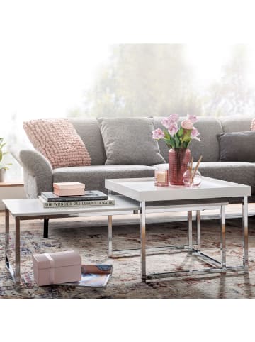 KADIMA DESIGN Couchtisch 2er Set Holz / Metall Sofatisch Eckig Modern, in Weiß