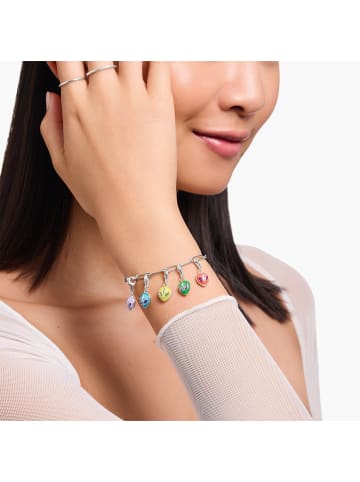 Thomas Sabo Charm-Anhänger Alienkopf Mit Roter Kaltemaille Und Steinen in silber, rot