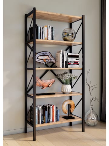 VCM  Holz Metall Stand Regal Büro Bücher Insasi 5fach in Honig-Eiche