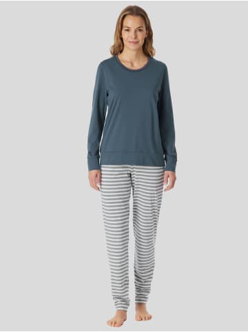 Schiesser Pyjama Casual Essentials in blau, Weiss