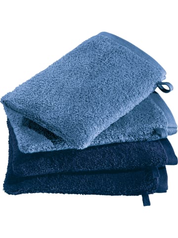 Erwin Müller Frottier Waschhandschuhe 4er-Pack Bühl in blau/dunkelblau