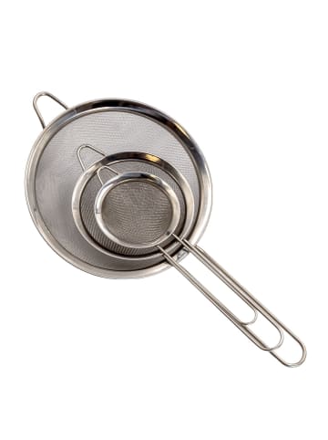Intirilife 3x Küchensieb Seiher aus Edelstahl feinmaschig 8 / 12 / 18 cm in Silber
