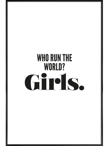 Juniqe Poster in Kunststoffrahmen "Run Girls" in Schwarz & Weiß